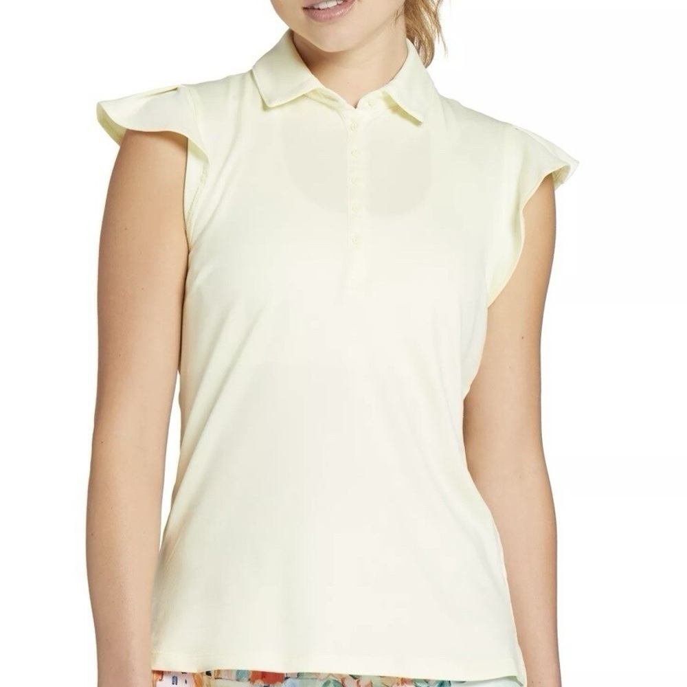 Walter Hagen Women’s Clubhouse Flutter Sleeve Polo in Lemon Sorbet. NWT!